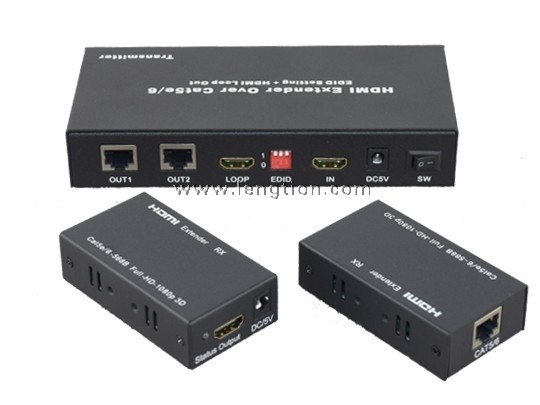 1x2 HDMI EDID Amplifier Splitter over CAT5e/CAT6 Extend up to 50M 1 splitter 2 receivers with HDMI loop out