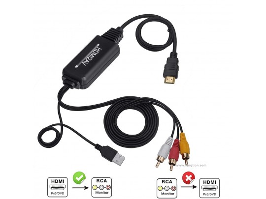 HDMI to RCA AV 3RCA CVBs Composite Video Audio Cable Converter Supports PAL NTSC for Fire Stick Roku Chromecast PS4