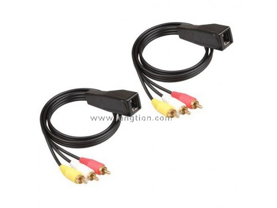 3 RCA to RJ45 Balun Component Video and Audio Extender Over Cat5/6 Networking RJ45