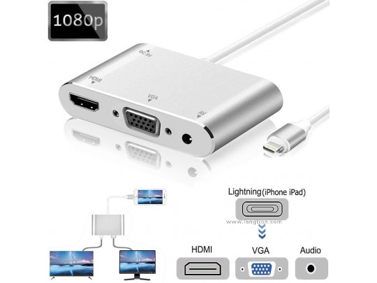 HDMI VGA AV Adapter For iPhone 5 6 7 8 X XS (Max) XR iPad iPod Digital HDMI VGA AV Audio Video AV HDTV Converter 1080P
